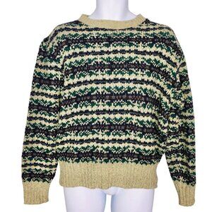 Vintage Fieldmaster Mens L Sweater Tan Gray Green Long Sleeve Crew Neck Wool